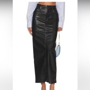 Mother X Revolve The Mid Rise Faux Leather Column Skirt in Wax On, Wax Off Black